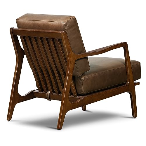 Image of Poly & BARK Verity Leather Accent Chair - Armchair with Walnut Wood Frame - Fashion-Forward Lounge Seating for Living Room - Upholstered in Cocoa Brown Leather for Modern Style