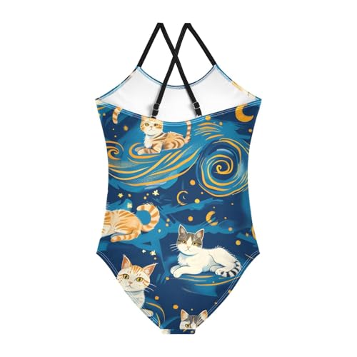 Bolaz Girls Swimsuits One-Piece Bathing Suits Multicolor Kids Sport Summer Beach Swimwear for 3-10 Years Old-Many Cute Cartoon Cats2