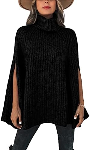 KIRUNDO Women's 2026 Fall Winter Turtleneck Poncho Sweater Fashion Chunky Knit Cape Wrap Sweaters Pullover Jumper Tops