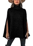 KIRUNDO Women's 2025 Fall Winter Turtleneck Poncho Sweater Fashion Chunky Knit Cape Wrap Sweaters Pullover Jumper Tops(Black, Small)