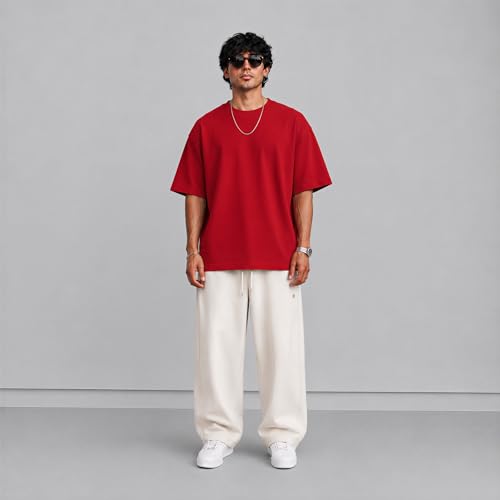 Image of PeaceOut Oversized T Shirt for Men | 240 GSM Heavyweight Cotton T Shirt | Drop Shoulder Oversized Tshirt for Men | Baggy Loose Fit Streetwear Round Neck Half Sleeve Casual Wear