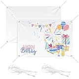 2 Set 150x100cm Blanko Banner Weiß mit Ösen - Polyester Selbst Gestalten mit 10m Hängendem Seil,Lackierbar Weiß Leinwand Banner für DIY Painting Hochzeit Geburtstag Partys Outdoor