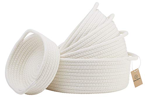 NaturalCozy 5-Piece Round Small Woven Baskets Set– Cotton Rope Ba...