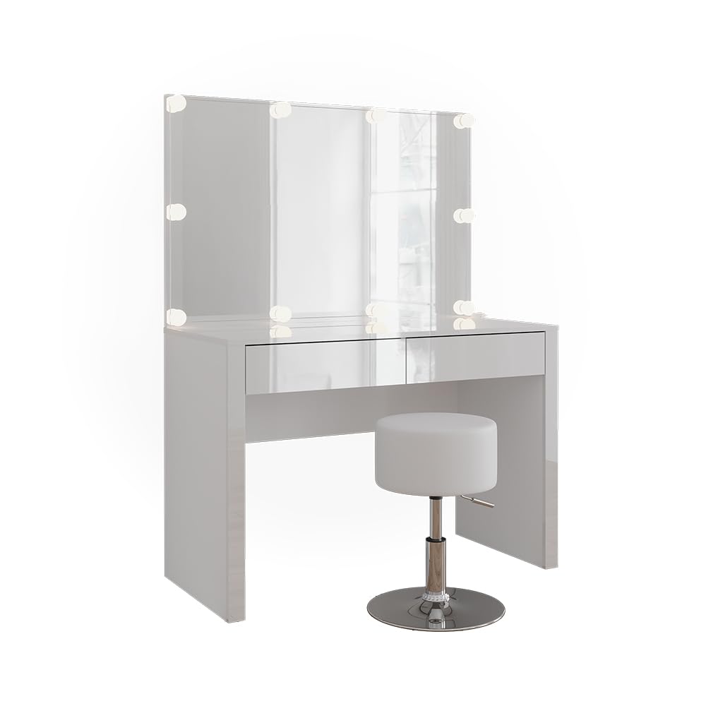 Vicco Tocador Annabelle, Blanco Alto Brillo/Blanco, 110 cm | con iluminación LED y taburete, Mantiene los productos de uso diario siempre al alcance de la mano