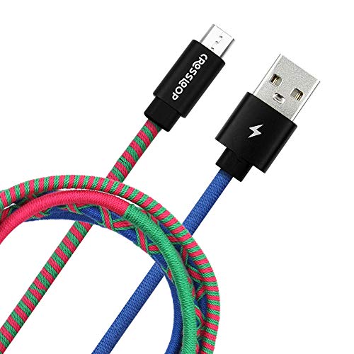 Image of Crossloop PowerPro Designer USB A to Micro USB Charging Cable, 1 Meter (Blue,Green & Pink)