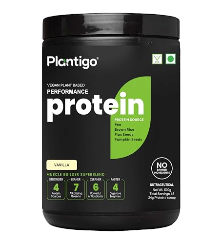 Image of Plantigo Protein Powder 24g Plant Based Protein, 3g BCAA, 2g Leucine, 3g Fiber, 4x Fast Digestion, 95% Bioavailability, 3x Anti Oxidants, Anti Inflammatory, Vitamins, Minerals - Vanilla Flavored 500g