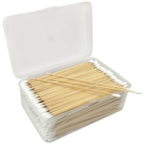6 Inch Long Cotton Swabs with Wooden Sticks (500 Count) - Wood Cotton Swabs for Cleaning, Beauty & Crafts - Lint-Free Cotton Tipped Applicators in Storage Case