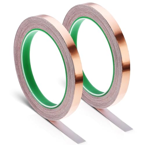 Conductive Adhesive Copper Tape, 2 Pcs Conductive Copper Foil Tape, Conductive Copper Tape with Single-Sided for Guitar and EMI Shielding, Slug Repellent, Stained Glass, Crafts, Electrical Repairs