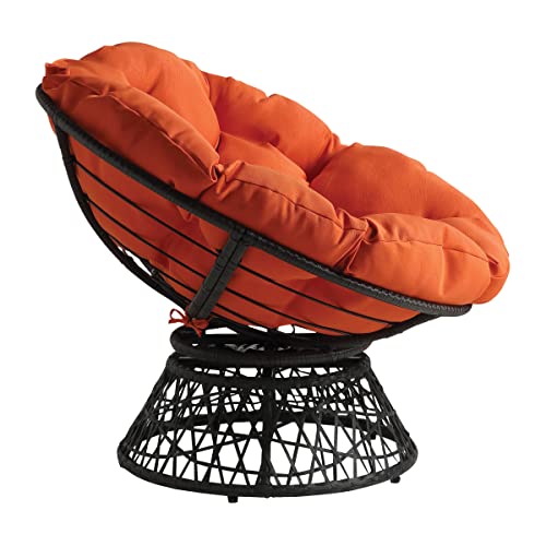 Image of OSP Home Furnishings Wicker Papasan Chair with 360-Degree Swivel, Grey Frame with Orange Cushion