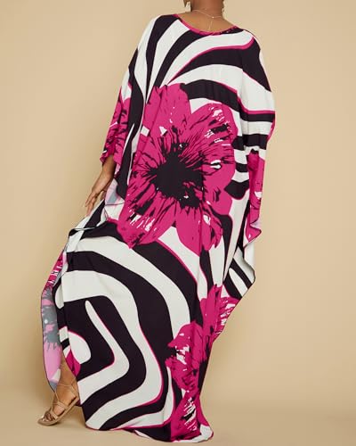 Image of Bsubseach Women Floral Print Kaftan Dresses Plus Size Bathing Suit Cover Up Moo Moos Caftan Beach Dress for Swimwear Summer