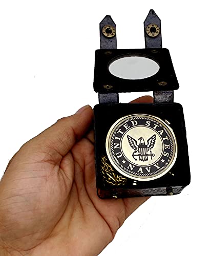 Brújula militar de latón grabada US Navy 5MoonSun5 con estuche de exhibición de cuero - brújula náutica para senderismo, camping y caza miniatura 6