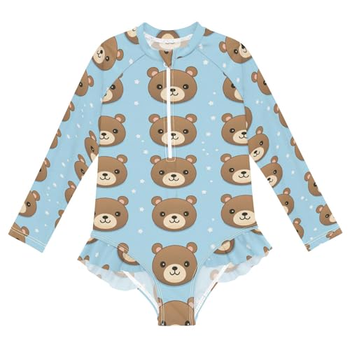 Kawaii Teddy Bear Girls Long Sleeve Swimsuit UPF 50+ Rashguard Swimwear One Piece Bathing Suit for 3-12 21217348