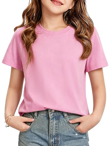 HOTIAN Mädchen T-Shirts Sommer Rundhals Baumwolle Kurzarm Tops Einfarbige Casual Sport Kurzarm Oberteil Tees