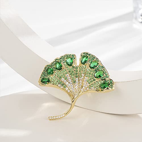 Broche feuille de ginkgo vert bijou émaillé haute finition
