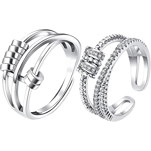 jagosen Anxiety Rings for Women Men 2 Pcs Stress Reliever Couple Fidget Ring Adjustable Alloy Friendship Spinner Rings Cover