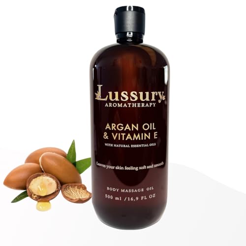 Aceite de Masajes Corporal by Lussury - Almendra Dulce + Argan - Hidratante - Relajación y Romance - Aromaterapia - 500ml - 100% Natural - Fabricado en Italia