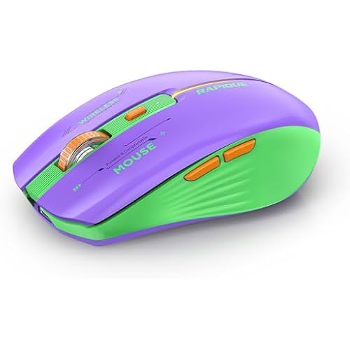 RAPIQUE Bluetooth Wireless Mouse - (BT1/BT2+USB Receiver) Dual Mode, Rechargeable, Quiet Click, Multi-Device Compatibility for Laptop, Computer, MacBook, Tablet (Purple and Green)