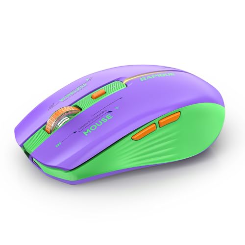 RAPIQUE Bluetooth Wireless Mouse - (BT1/BT2+USB Receiver) Dual Mode, Rechargeable, Quiet Click, Multi-Device Compatibility for Laptop, Computer, MacBook, Tablet (Purple and Green)