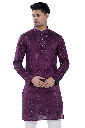Image of DIVISIVE Men's Jequard Embroidered Art Silk Slim Fit Only Kurta