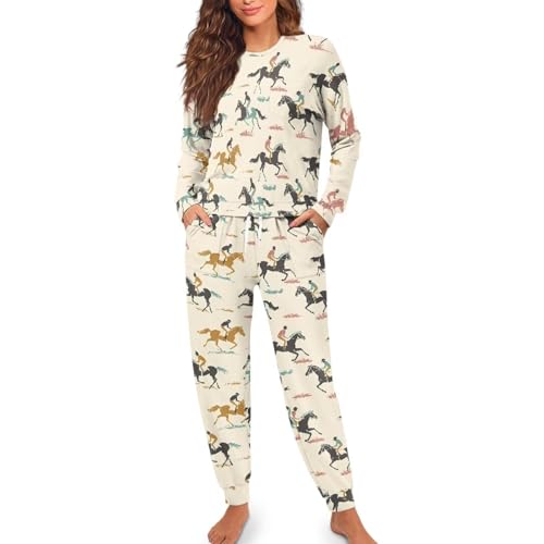 Image of Women's Pajamas Set Soft 2 Piece Loungewear Long Sleeve Pj Set Matching Sleepwear with Pockets for Women Plus Size