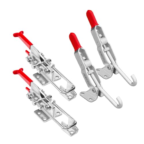 Image of POWERTEC 4PK Toggle Clamp Set, 375 lbs & 700 lbs Holding Capacity, J Hook and Self-Lock U-Bolt Adjustable Latch for Smoker, Tool Box, Woodworking Jigs and Fixtures, Cabinet, Lids, Door, Truck (20345)