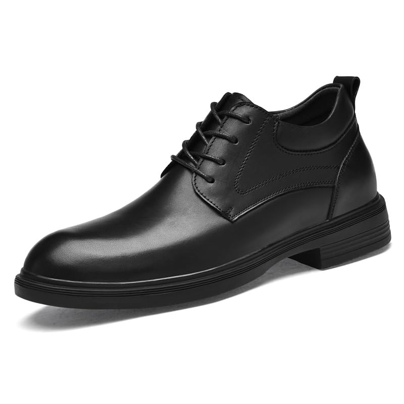 Dress Oxford for Men Lace Up Round Toe Height Increasing Elevator 2.3in Leather Derby Shoes Rubber Sole Resistant Non Slip Wedding2