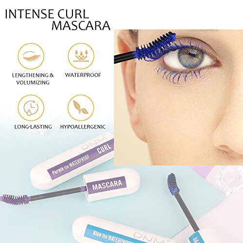 2 Colored Mascara For Eyelashes Set, Blue Purple Colorful Waterproof Mascara For Eyelashes Long Lasting Charming Voluminous Mascara For Women Cruelty Free Vegan Eye Makeup (Set12 Blue&Purple) #TOP4