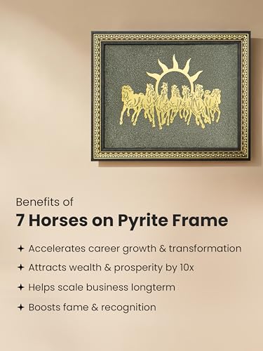 Image of Astrotalk 7 Horses on Raw Pyrite Frame (13x10.5 Inch) | 7 Horses Wall Decor Pyrite Stone Frame for Success & Fame | Vastu Items for Money Attraction | Home Decor for Living Room | 1 Piece