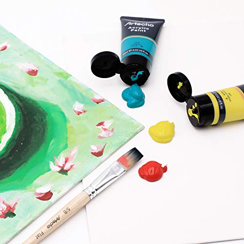 Image of Artecho Acrylic Paint Set, 7 Primary Colors - 6x2.02oz /60ml & 1x4.05oz /120ml Titanium White Tubes, Art Craft Paints for Canvas, Rock, Wood, Fabric, Art Supplies