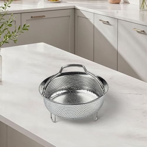 Gdfnmogo Inserto per cottura a vapore in acciaio inox, per uso alimentare, lavabile in lavastoviglie, si adatta alla maggior parte delle pentole, pentole a pressione e cestelli a vapore, argento (M)