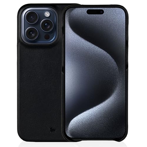 BULLAZO Menor Classic Étui de protection magnétique compatible avec iPhone 15 Pro Max en cuir de qualité supérieure 6,7", noir