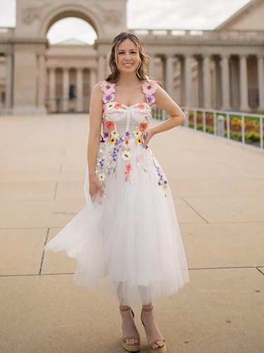 Women's 3D Flower Embroidery Applique Prom Dress Spaghetti Straps Tulle Drawstring Puffy Formal Wedding Guest Gowns3