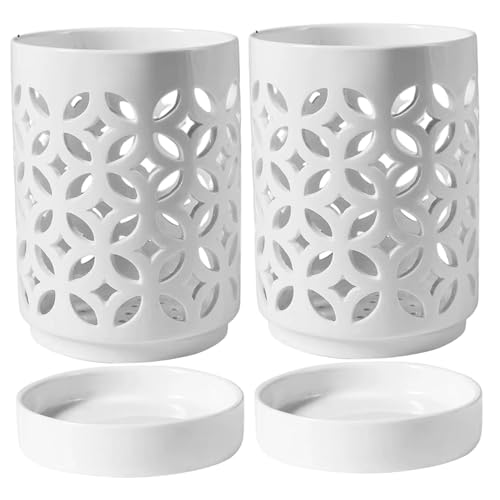 Pots à orchidées en céramique blanche avec double drainage | Lot de 2 - 4