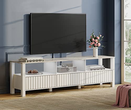 WAMPAT White TV Stand for TVs up to 75 Inch, Modern Entertainment Center for 80 Inch TV, Wood TV Console Table with Storage Cabinet for Living Room Bedroom, 70 Inch