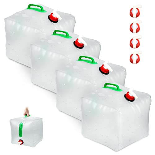 Lot de 4 bidons à Eau avec Robinet, 20 l, réservoir à Eau Pliable avec Robinet verseur Pratique et poignée de Transport, pichet de Rangement sans BPA, Bouteille d'eau pour Le Camping, la randonnée Cover