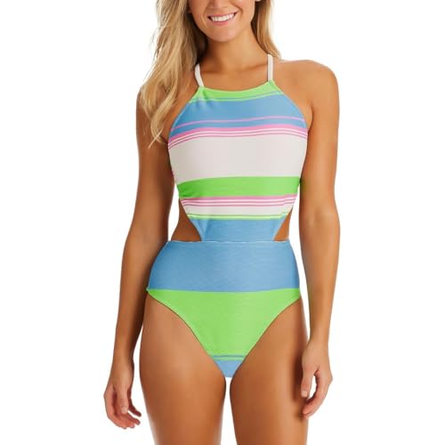 Maillot de bain de marque Jessica Simpson rayé pour femme en maille côtelée tendance