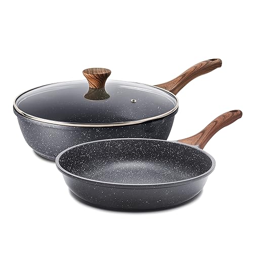 SENSARTE Nonstick Frying Pan Skillets, Swiss Granite Coating Omelette Pans, Healthy Cookware Chef's Pan, Free of Intentionally Added PFOA (8 Inch Frying Pan and 3.5QT Saute Pan)