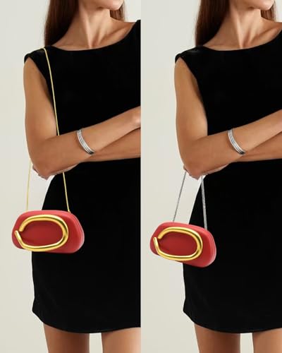 Image of Evening Clutch Purse for Women, PU Leather Wedding Guest Clutch Metal Chain Shoulder Bag, Crossbody Purse