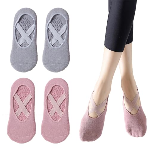 2 Paar Yoga Socken, Pilates Socken für Damen und Mädchen, Stoppersocken mit Kreuzgurte, Rutschfeste Sportsocken, Antirutschsocken für Ballett Tanz Fitness Trampolin Workout (Korallenrosa, Blaugrau) 2 Paar Yoga Socken, Pilates Socken für Damen und Mädchen, Stoppersocken mit Kreuzgurte, Rutschfeste Sportsocken, Antirutschsocken für Ballett Tanz Fitness Trampolin Workout (Korallenrosa, Blaugrau)