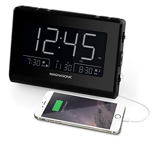 Magnasonic Alarm Clock Radio With Usb Charging For Smartphones & Tablets, Auto Dimming, Dual Gradual Wake Alarm, Battery Backup, Auto Time Set, Large 4.8" Led Display, Fm (Cr63) #TOP1