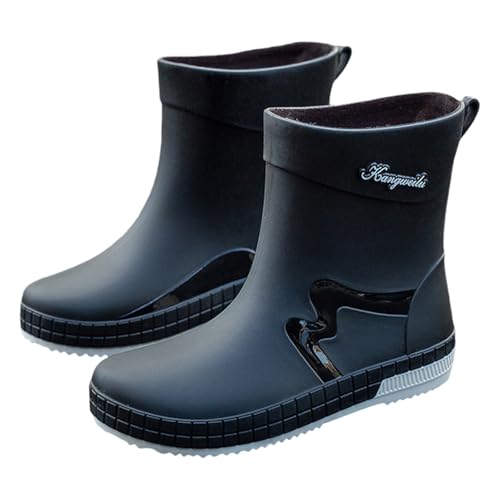 Halbhoch Gummistiefel Damen，Mode Comfort Schlupfstiefel，Abriebfest Arbeitsschuhe，Wasserdicht Outdoor Angelstiefel，Rutschsicher Winddicht Regenstiefel，Dicker Sohle Gummischuhe