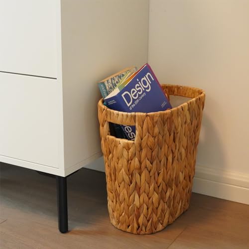Pinxiury WASTEBASKET01 Bathroom Wicker Trash Can Wicker Waste Basket With Built-In Handles Water Hyacinth Hand Woven Garbage Can For Bedroom Office Kitchen 100% Handmade thumb #4