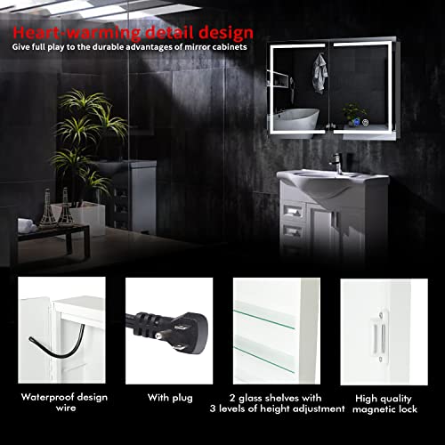 Hasuit Lighted Medicine Cabinet With Mirror, Wall Mounted Bathroom Cabinet With Led Light, Power Strip, And Adjustable Shelves, Bathroom Mirror With Storage, 31.5'' X 23.6'' #TOP7