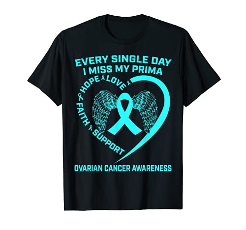 Ruban bleu sarcelle en mémoire de Prima Ovarian Cancer Sensibilisation au cancer T-Shirt