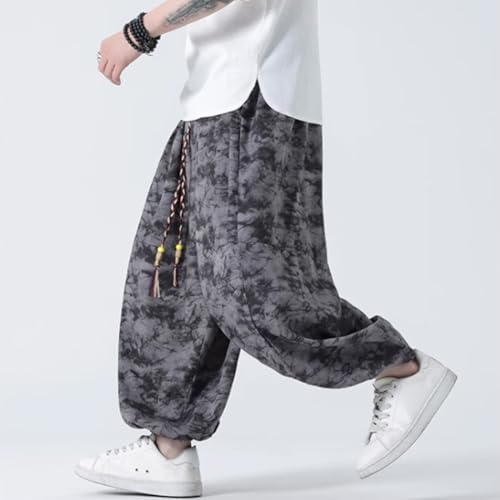 HZCX FASHON Mens Chinese Style Tie Dry Wide Leg Baggy Harem Yoga Jogger Pants Loose Fit Aladdin Trousers4