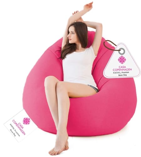 Image of Casa Copenhagen Premium Leather Bean Bag Chair, Filled with Beans | Capacity: Upto 7 Ft Height, 200 KG Weight | 4XL | Pink Sparrow Splash