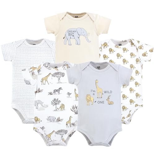 Image of Hudson Baby Cotton Bodysuits, Neutral Safari World, 3-6 Months