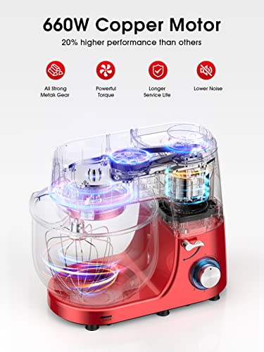 85-QT-Double-Handle-KUCCU-Stand-Mixer-6-Speed-with-Pulse-Electric-Kitchen-Mixer-660W-Tilt-Head-Food-Mixer-with-Dishwasher-Safe-Dough-Hook-Flat-Beater-Whisk-Splash-Guard-for-home-baking-Red
