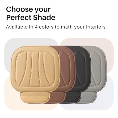 Image of Padded Car Seat Covers Full Set with Storage Organizer, Anti Slip Car Seat Cushions Protector Mat Set, Breathable Leather Pillow Cover for Cars, Accessories for Driver, Passenger & Rear Seats (Beige)