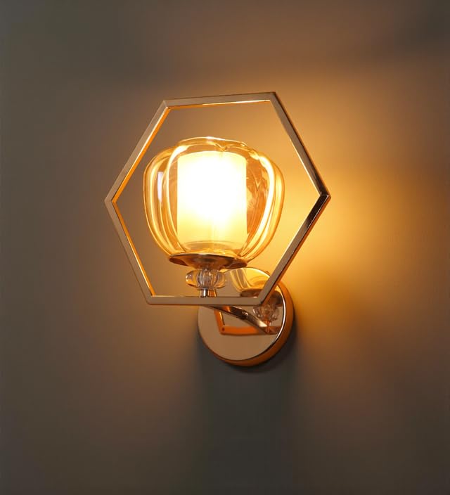 Image of ELAINTE Premium Wall Light | | Elegant Glass Wall Lamp for Living Room & Hallway | 3 Years Warranty | Free Bulb (Hexagon-Single)
